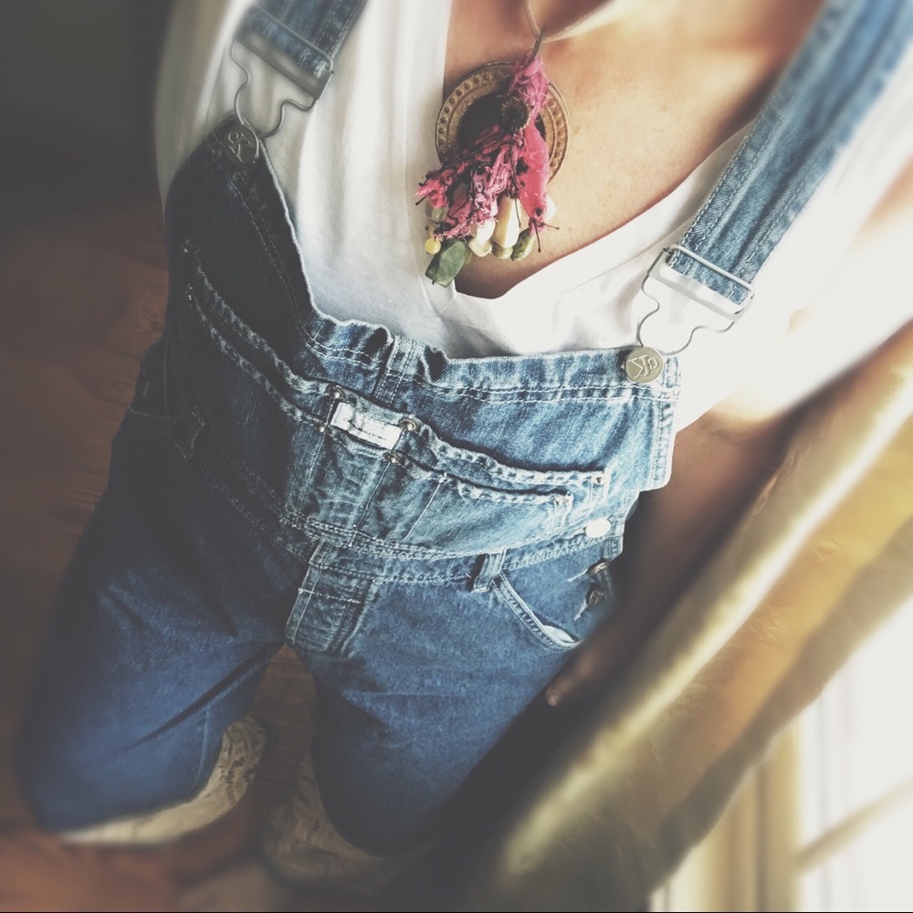 OOAK Artisan Revamped Calvin Klein Overalls Raw Hem & Zigzag Extension L - Picture 9 of 11